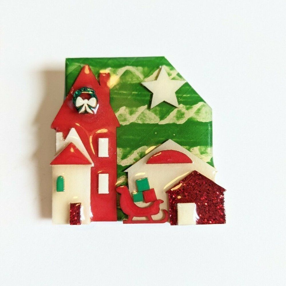 Christmas Glitter house pins By Lucinda Brooch